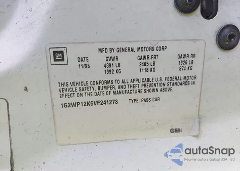 1997 Pontiac Grand Prix Gt z USA, uszkodzony, nr VIN 1G2WP12K6VF241273